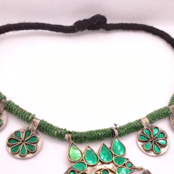 Afghan Antique Green Or Red Stones Kuchi Necklace, Handmade Boho Necklace, - Picture 7 of 7